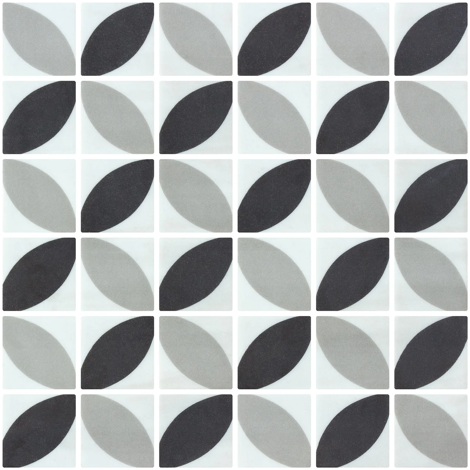Onix Glass - Icon Penta Dahlia Mix Mosaic Tile in black, orange, and blue colors, matte finish, 2x2 size, glass material