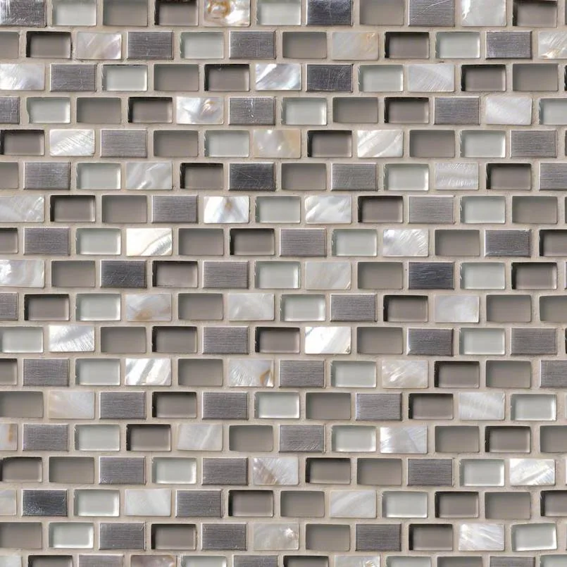 Keshi Blend Mini Brick Mosaic Tile 8mm in neutral tones, perfect for contemporary flooring and wall applications