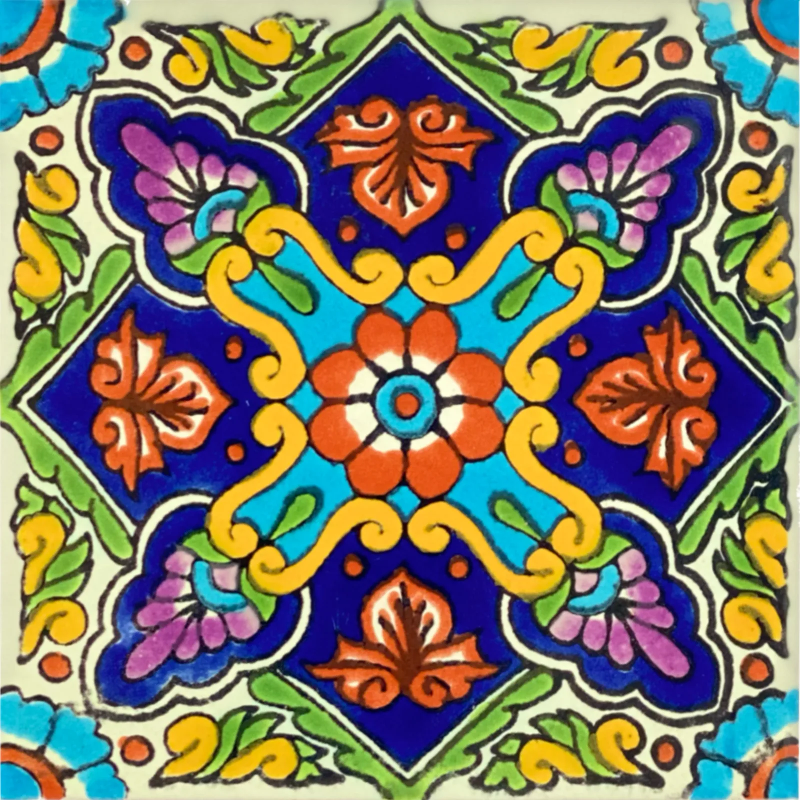 L151 Viveiro Talavera Tile in glazed finish, 4x4 and 6x6 ceramic sizes, featuring vibrant colors and intricate designs