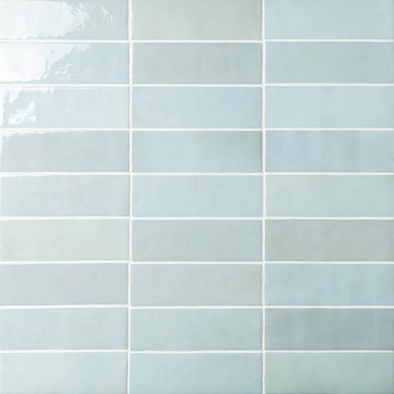 Baby Blue ceramic backsplash tile from the Cloe collection, square 5x5 and rectangular sizes, glossy finish, suitable for walls and shower walls.