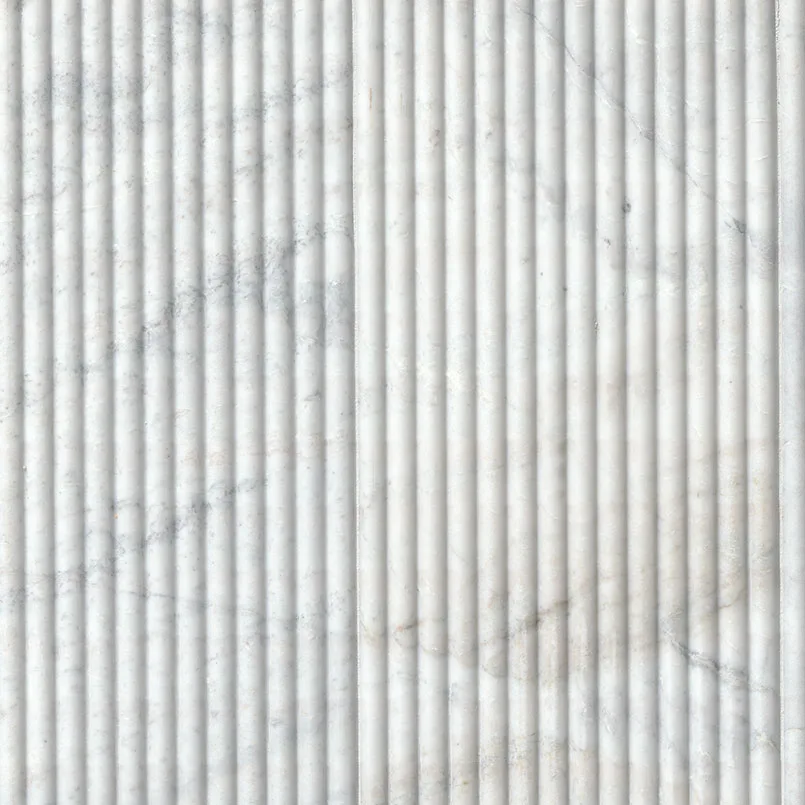 Arabescato Venato Milano Ribbo fluted tile in white-warm color, honed finish, 12x24 size, marble material