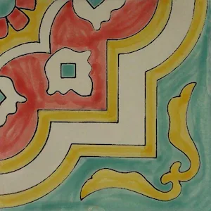 Hand Brushed #29 ceramic tile in matte antique finish, 6x6 size, handcrafted Mexican design