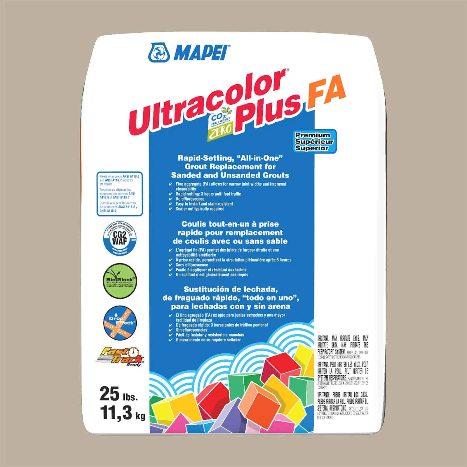 Mapei Ultracolor Plus FA Ivory Grout 25-lb bag, all-in-one grout solution in an elegant ivory color