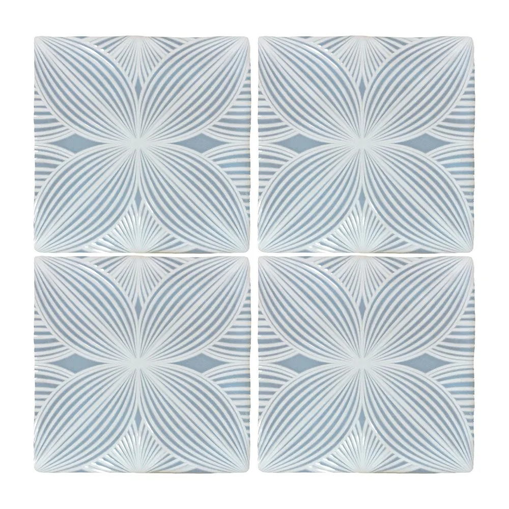 Lyric Blue Ceramic Tile 5x5 and 0.5x10 sizes in pressed ceramic material, vibrant blue color