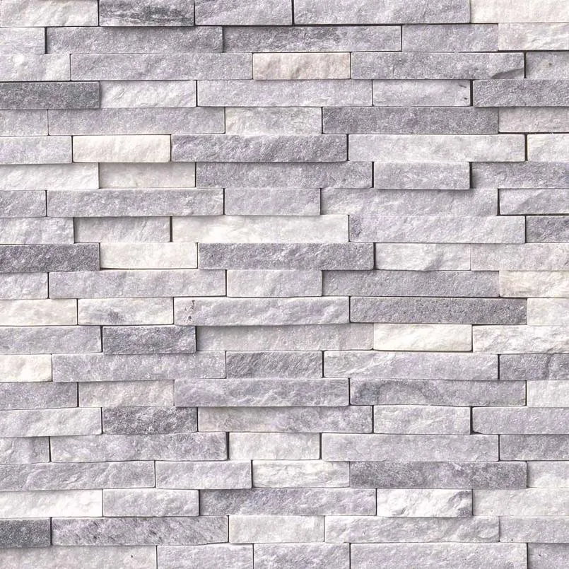 Alaskan Gray Splitface Mosaic Tile in gray and white tones, genuine marble, 3/8 inch thick, split face finish