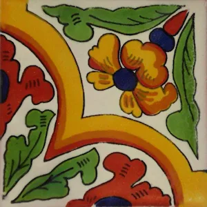 L71 Primavera Floral Talavera Tile 4x4 glazed ceramic with floral design