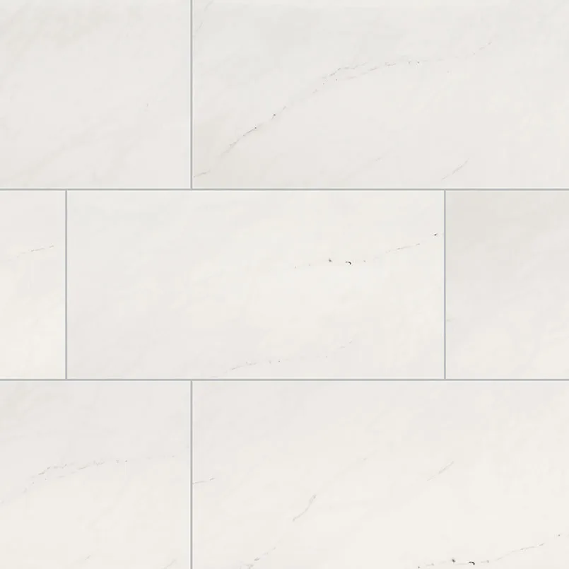 Aria Ice Porcelain Tile in polished white-cool finish, size options 24x24, 24x48, and 12x24, made by MSI Surfaces