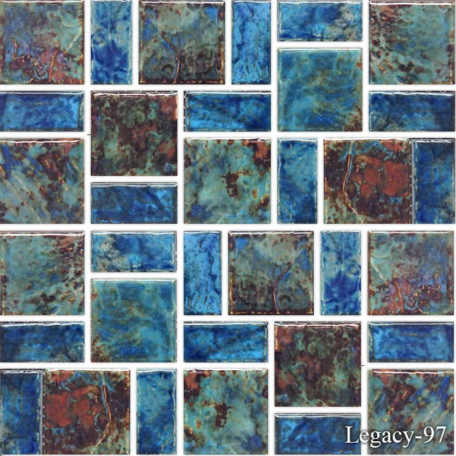 Legacy Series Pool Tile in Blue Red Mix, 2 Random Block size, ceramic material
