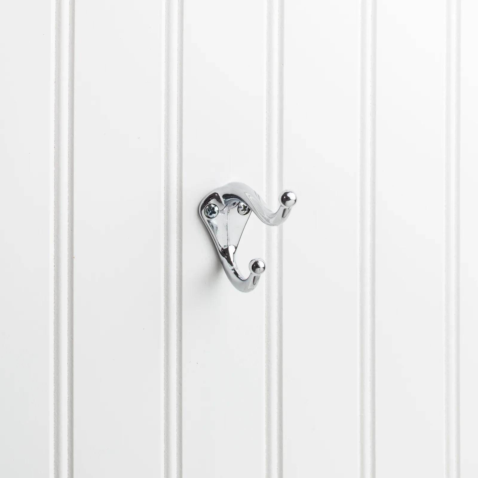 2-5/16" Double zinc wall mount hook in polished chrome finish, decorative hardware for organizing coats and accessories