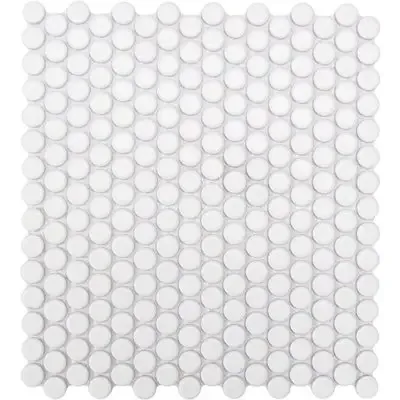 Matte White Penny Round tile 12x12 glazed porcelain in a chic matte finish