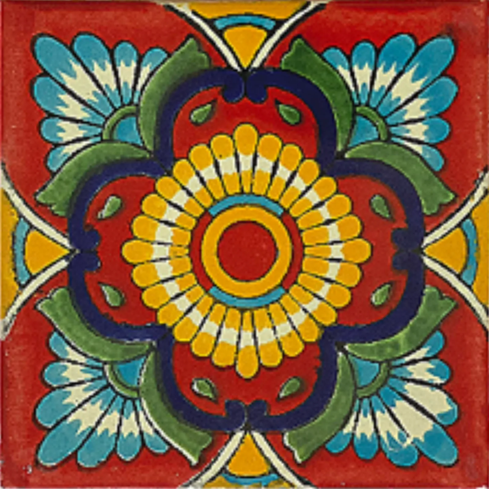 L147 Girona Talavera Tile - handcrafted glazed ceramic tile in vibrant colors, available in 4x4 and 6x6 sizes