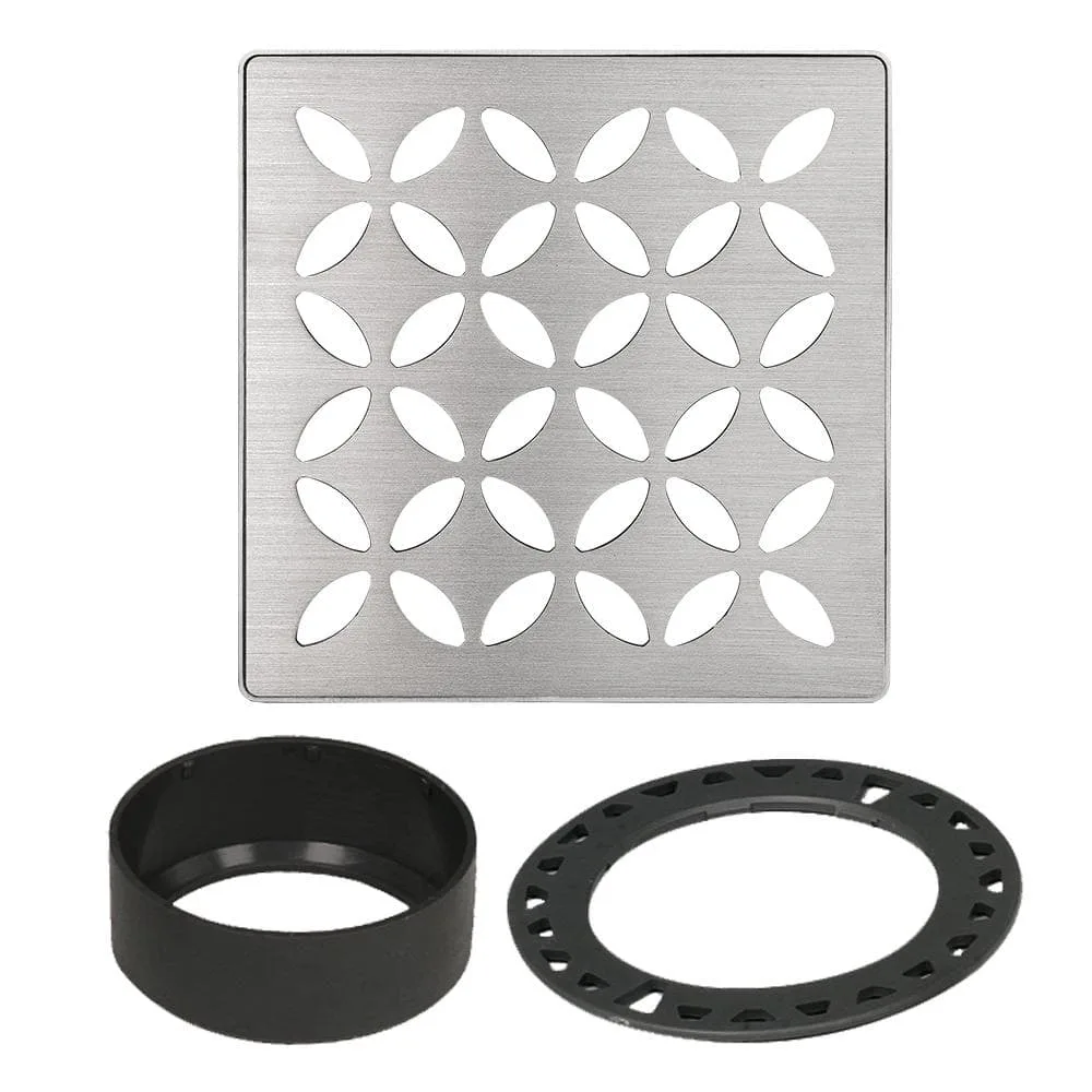 Schluter Kerdi-Drain 4 in. Brushed Stainless Steel Floral Drain Grate KDIF4GRKEBD5