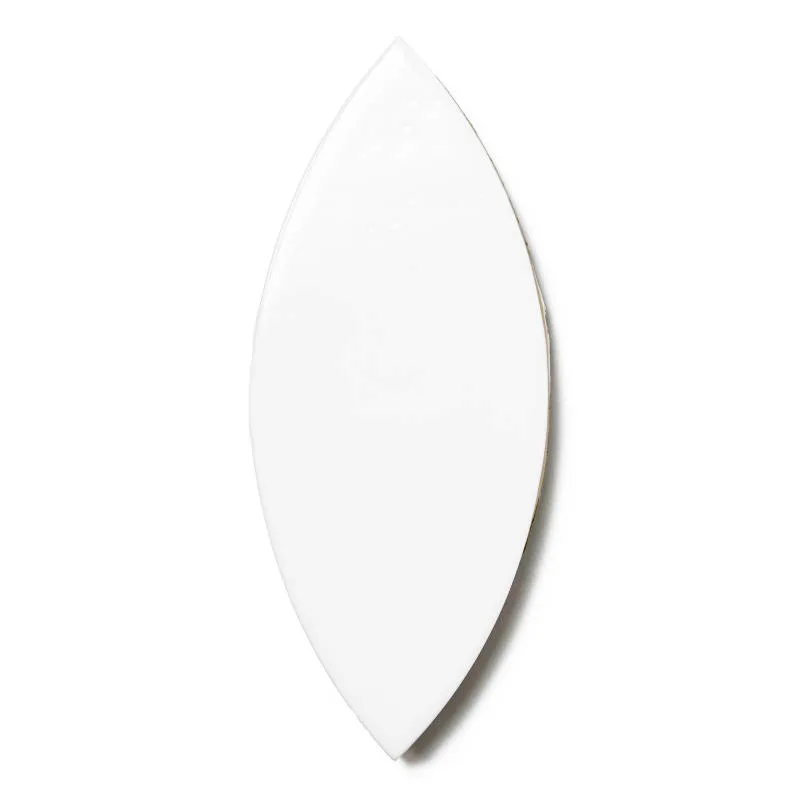 Glossy White Porcelain Tile in petal and kite shapes, sizes 3x8 and 6.5x6.5, from the Legacy collection by Bedrosians