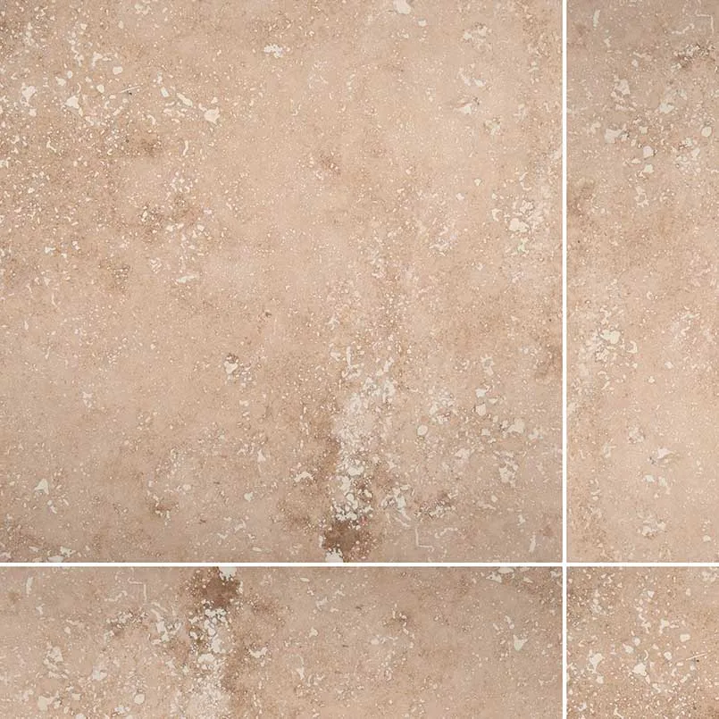 Tuscany Ivory Natural Stone Tile in beige color, honed finish, available in various sizes including 12x12 and 24x24, made by MSI Surfaces.