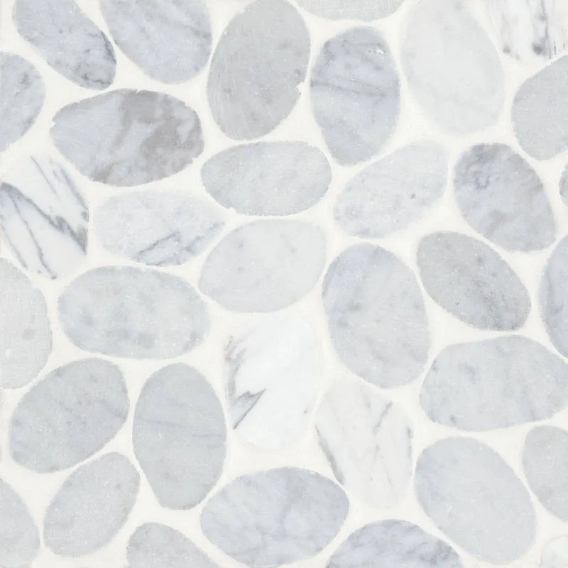 White Carrara Pebble Mosaic Tile 12x12 Tumbled Finish Pebble Rock