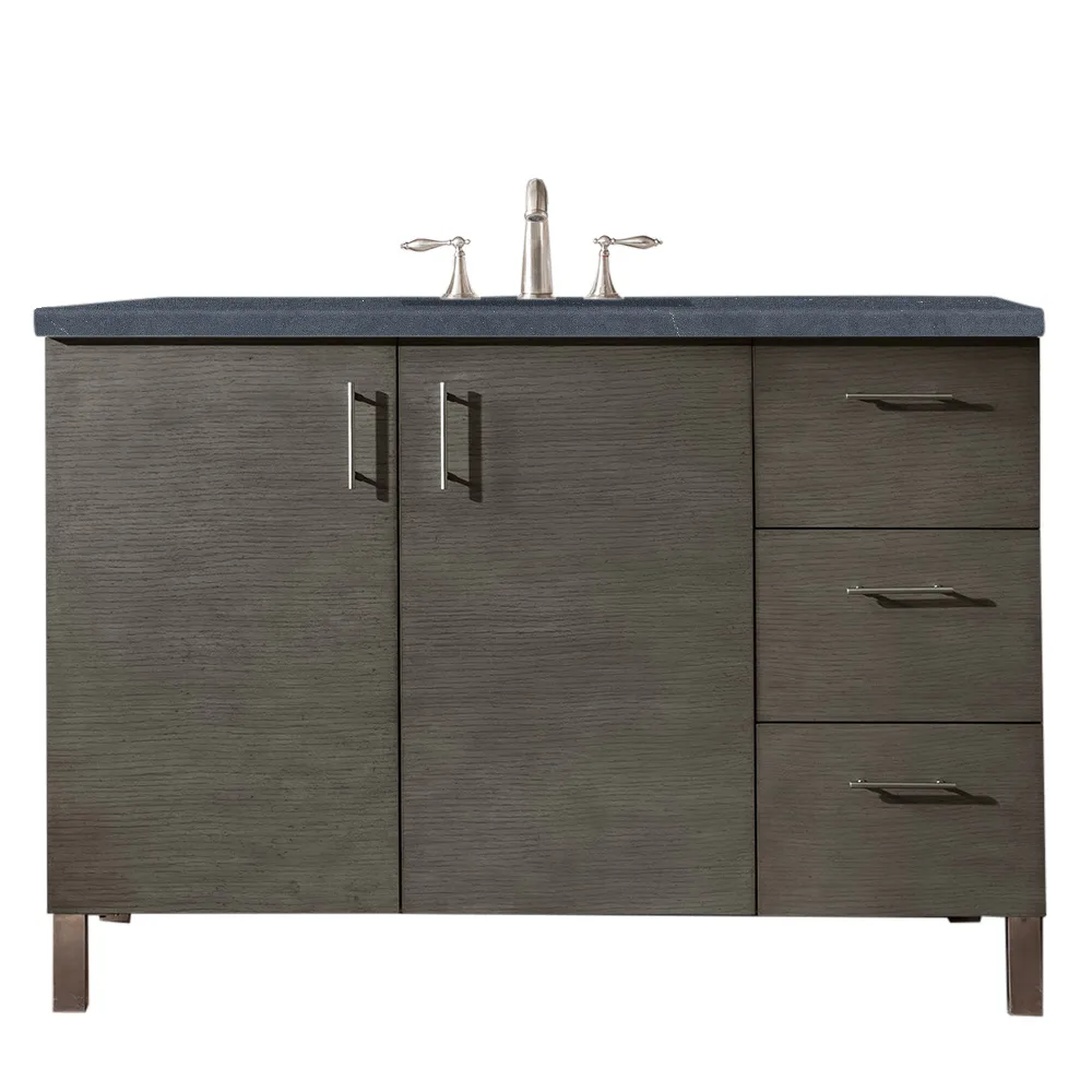 Metropolitan 48" Vanity in Silver Oak with Charcoal Soapstone countertop, Yellow Poplar material, contemporary design