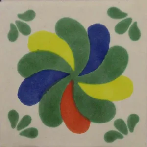 L23 - Spinning Petal Talavera Tile 4x4 glazed ceramic tile with colorful petal design