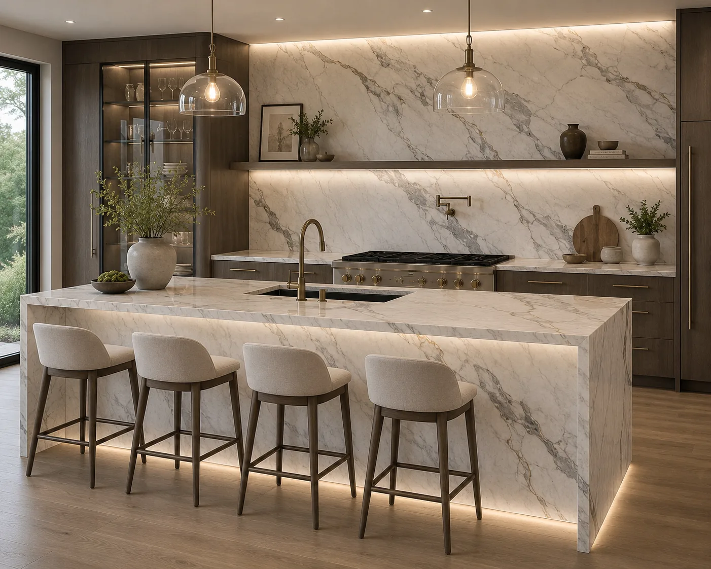 Matarazzo Dolomite Quartzite Countertop in polished finish with natural stone look and rectified edges