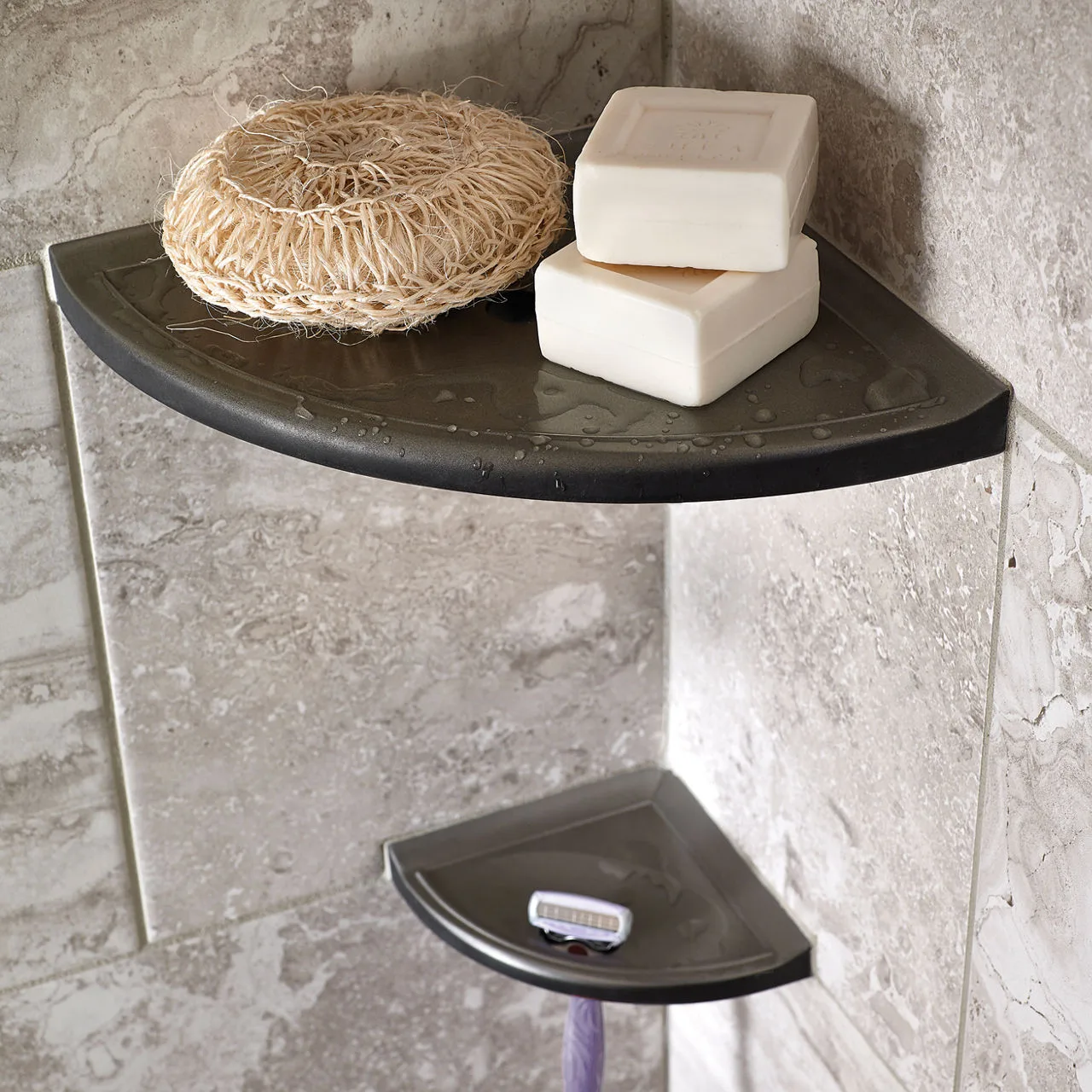 Daltile Bath Accessories Black 2 3/8″ × 6″, 3/4, Glossy, Corner Caddy