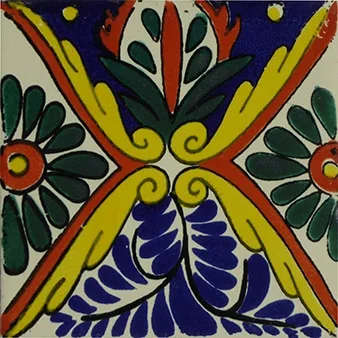 L73 Floral Jalapa Talavera Tile in glazed ceramic, available in 4" x 4" and 6" x 6" sizes, featuring a vibrant floral design.