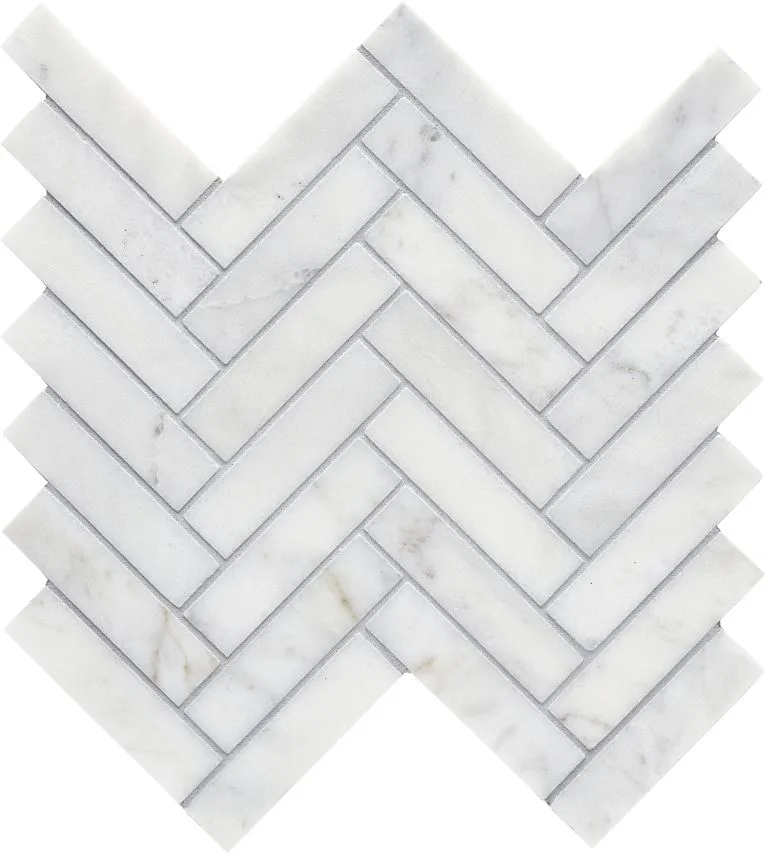 Calacatta Gris Herringbone Marble Tile 1x4 honed finish, elegant mosaic design suitable for various applications