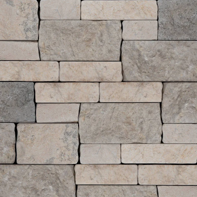 Mixed Beige and Grey Tumbled Ledgers 8x18 and 8x22 inches Limestone panels for walls and shower walls