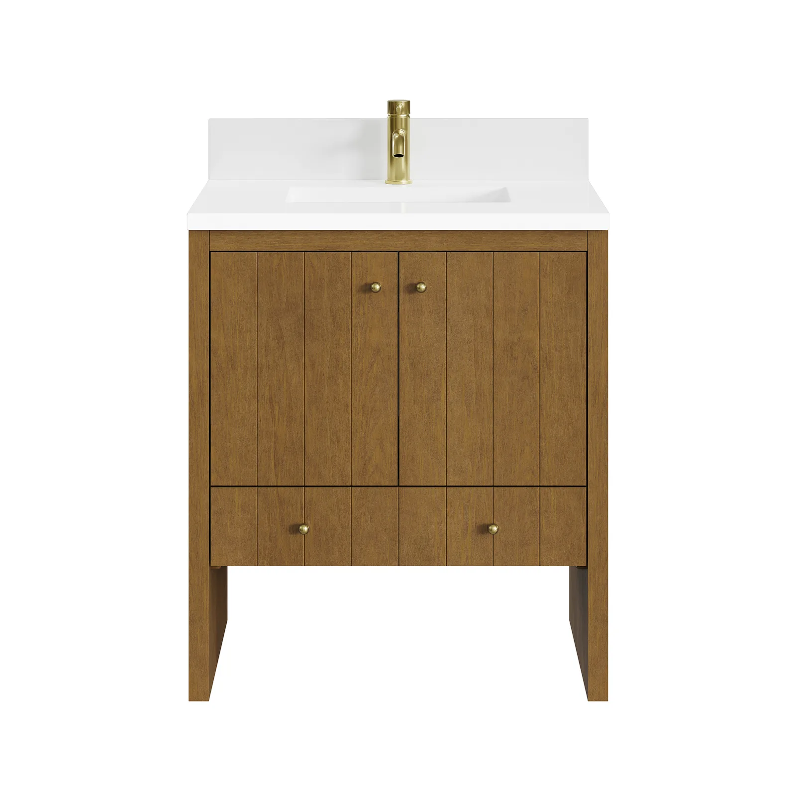 Hudson 30" Vanity in Light Natural Oak finish, made of ash and poplar with White Zeus Silestone countertop