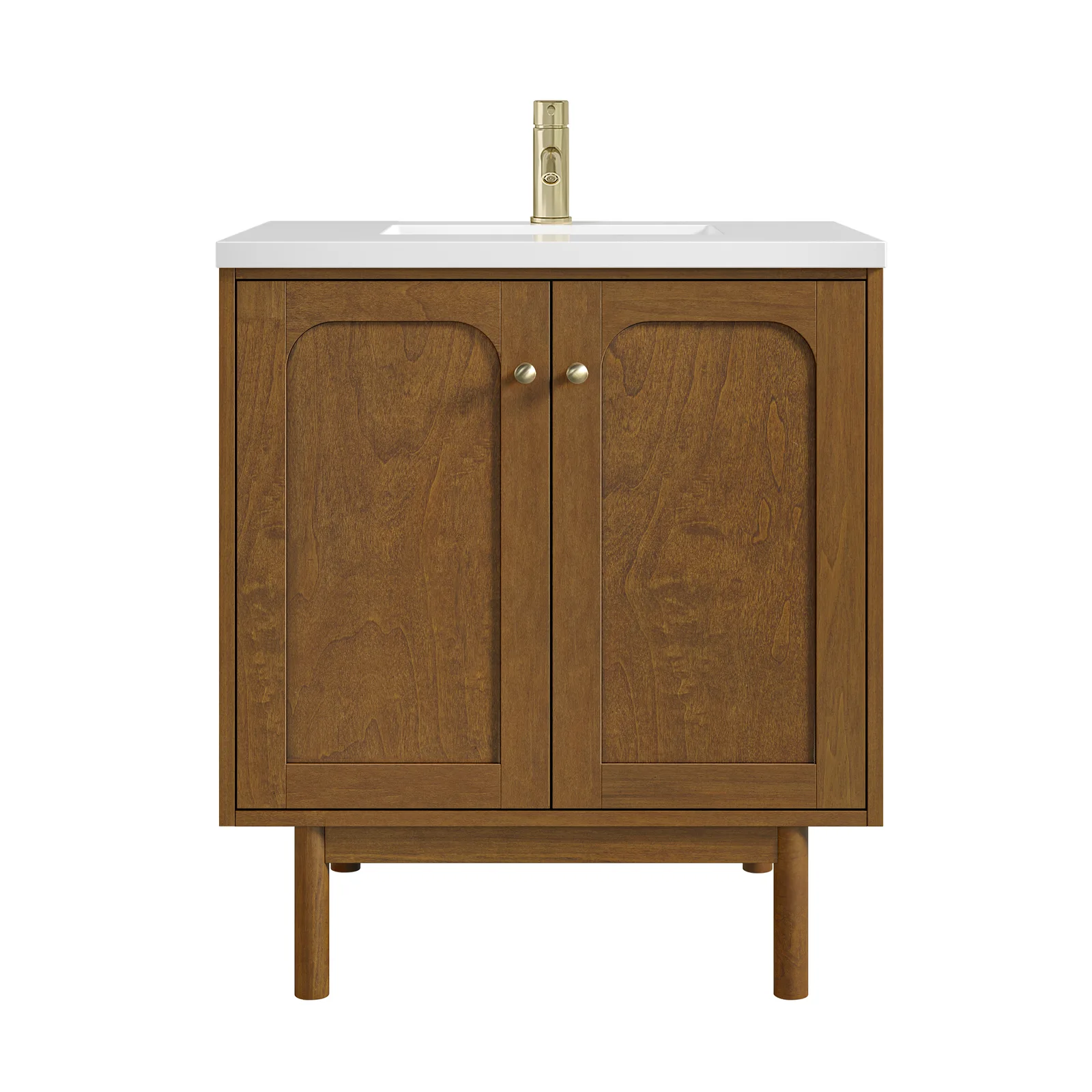 Laurent 30" Vanity in Honey Oak finish, made of poplar and ash, featuring elegant design and adjustable storage.