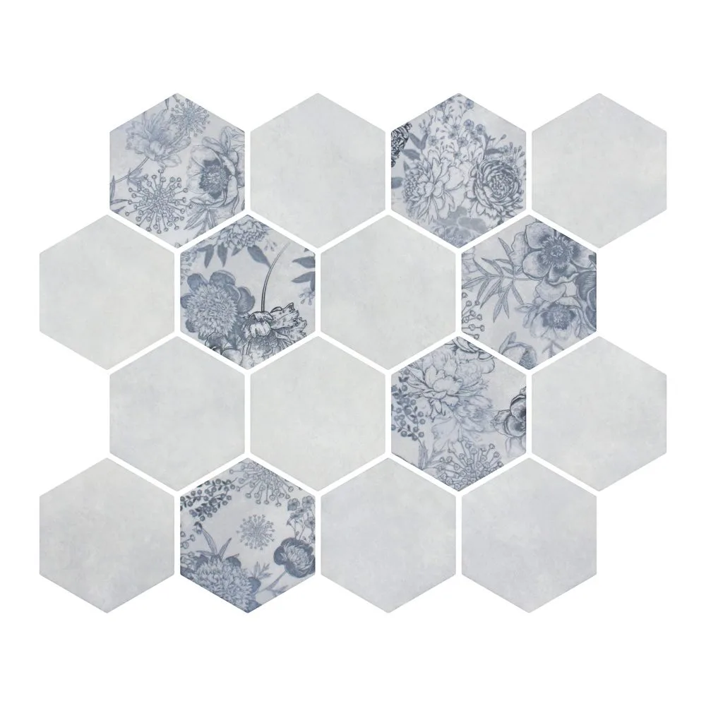 Freya 3 Hex Mosaic Tile in glass finish, 11.7x10.2 size, from the Botanicals collection