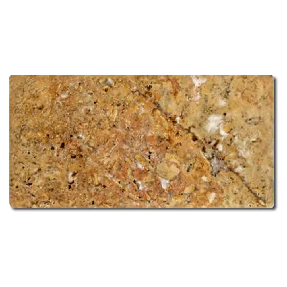 Golden Sienna Travertine natural stone tile in yellow finish, available in various sizes and textures.