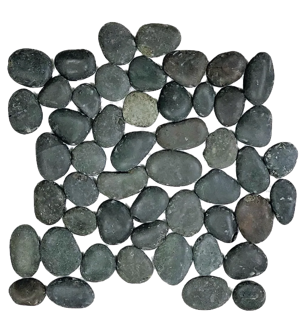Tahiti Tumbled Pebble Mosaic Tile in matte black, 12x12 natural pebble stone, ideal for floors and walls