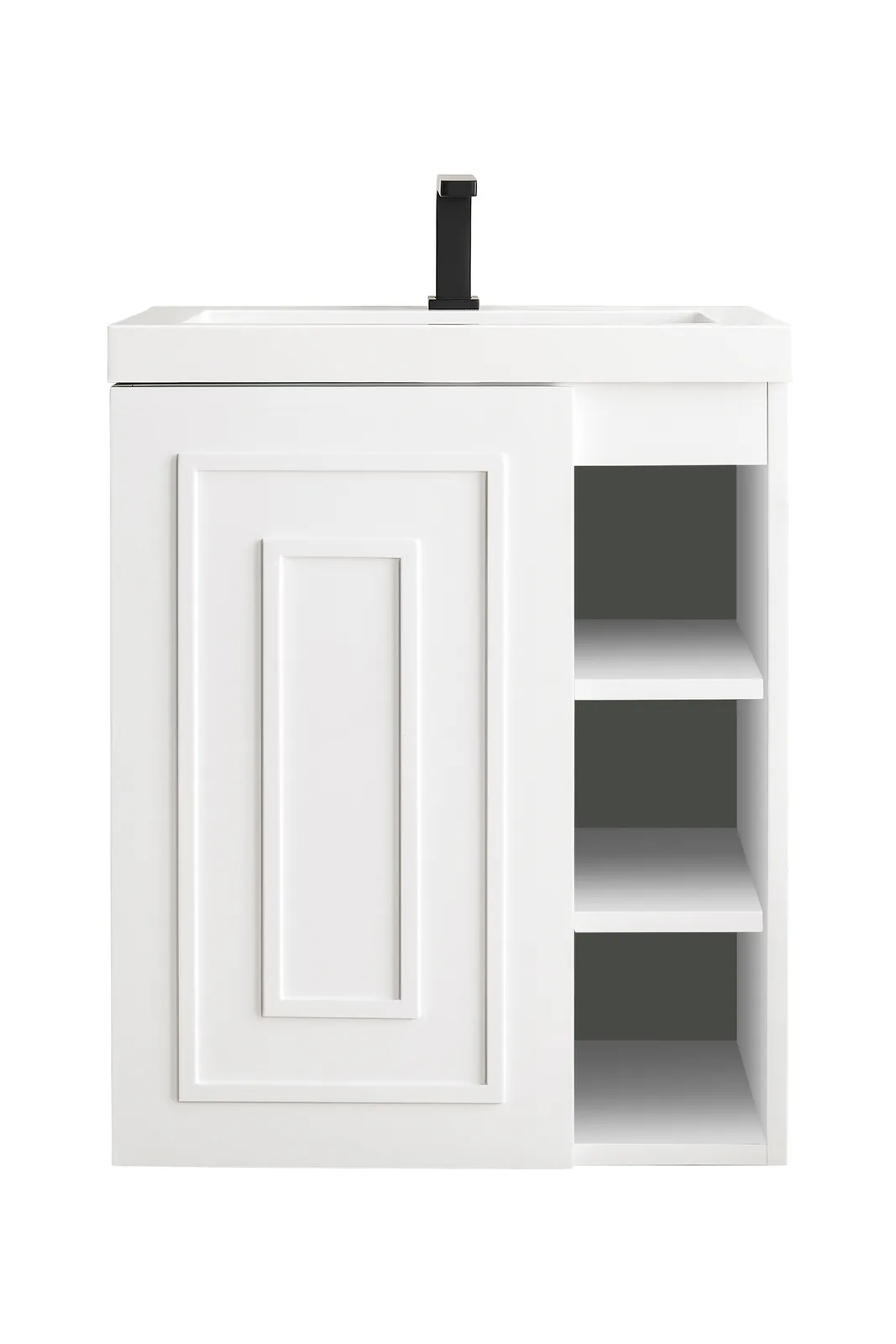 Alicante' 23.625" Glossy White Vanity with Mid-Century Acacia finish and Mineral Composite Stone countertop