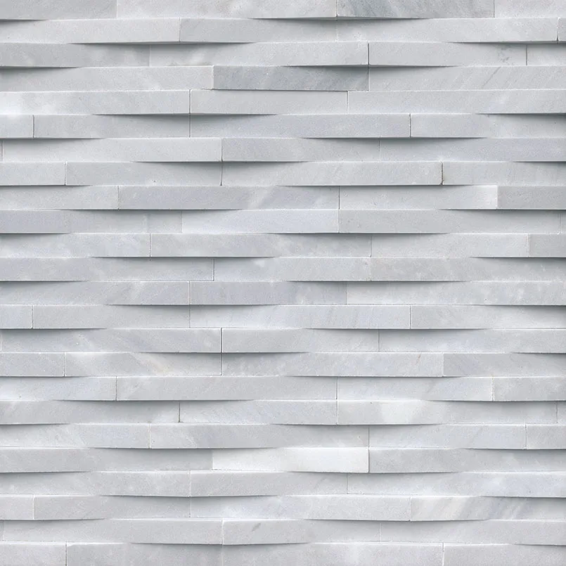 Cosmic Gray 3D Wave Panel in light gray finish, 6x24 size, split face stacked stone material