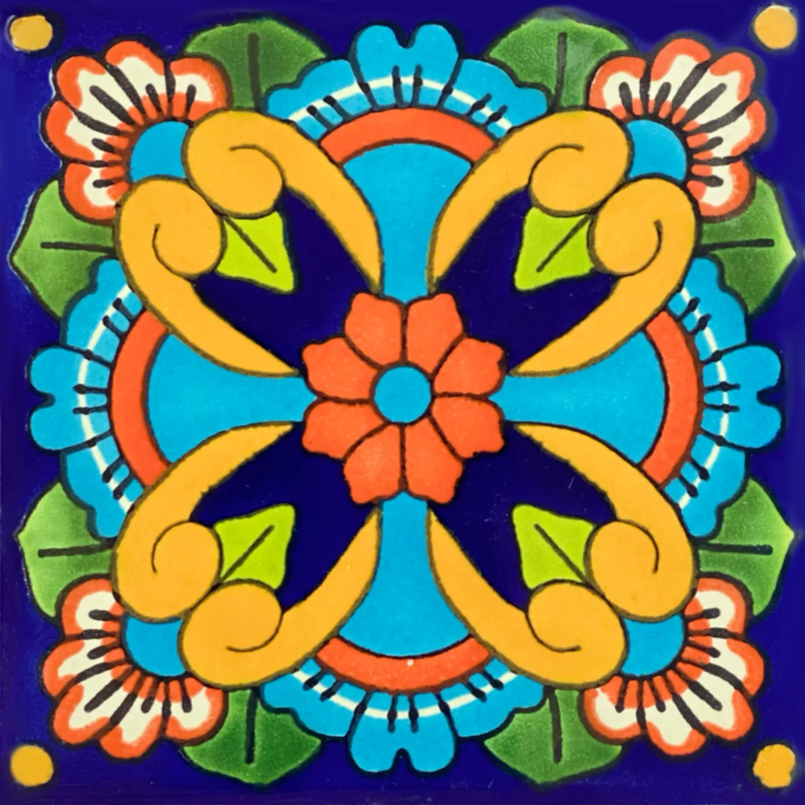L148 Lugo Talavera Tile in glazed finish, handcrafted ceramic, available in 4x4 and 6x6 sizes