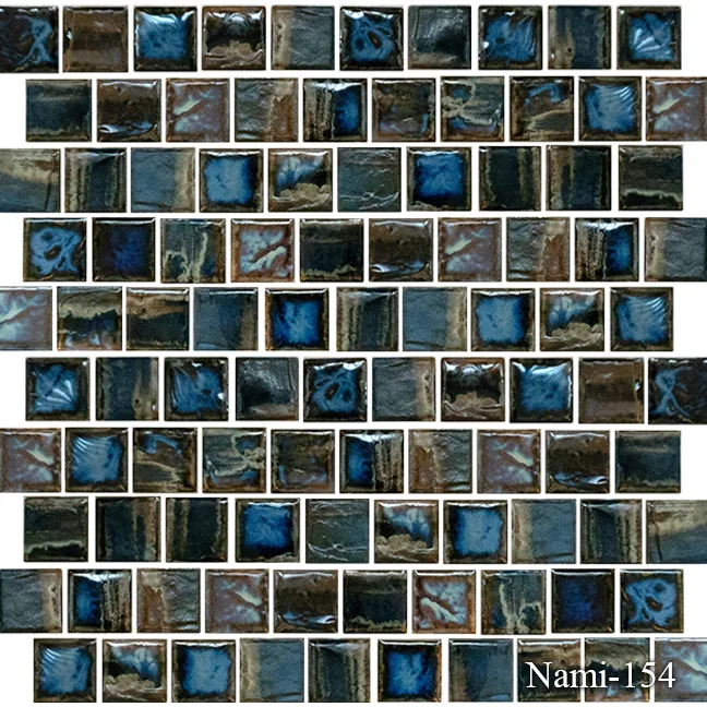 Nami Series Pool Tile in Shoreline and Wave Crest colors, ceramic material, sizes 6x6 and 1-1/8x1-1/8