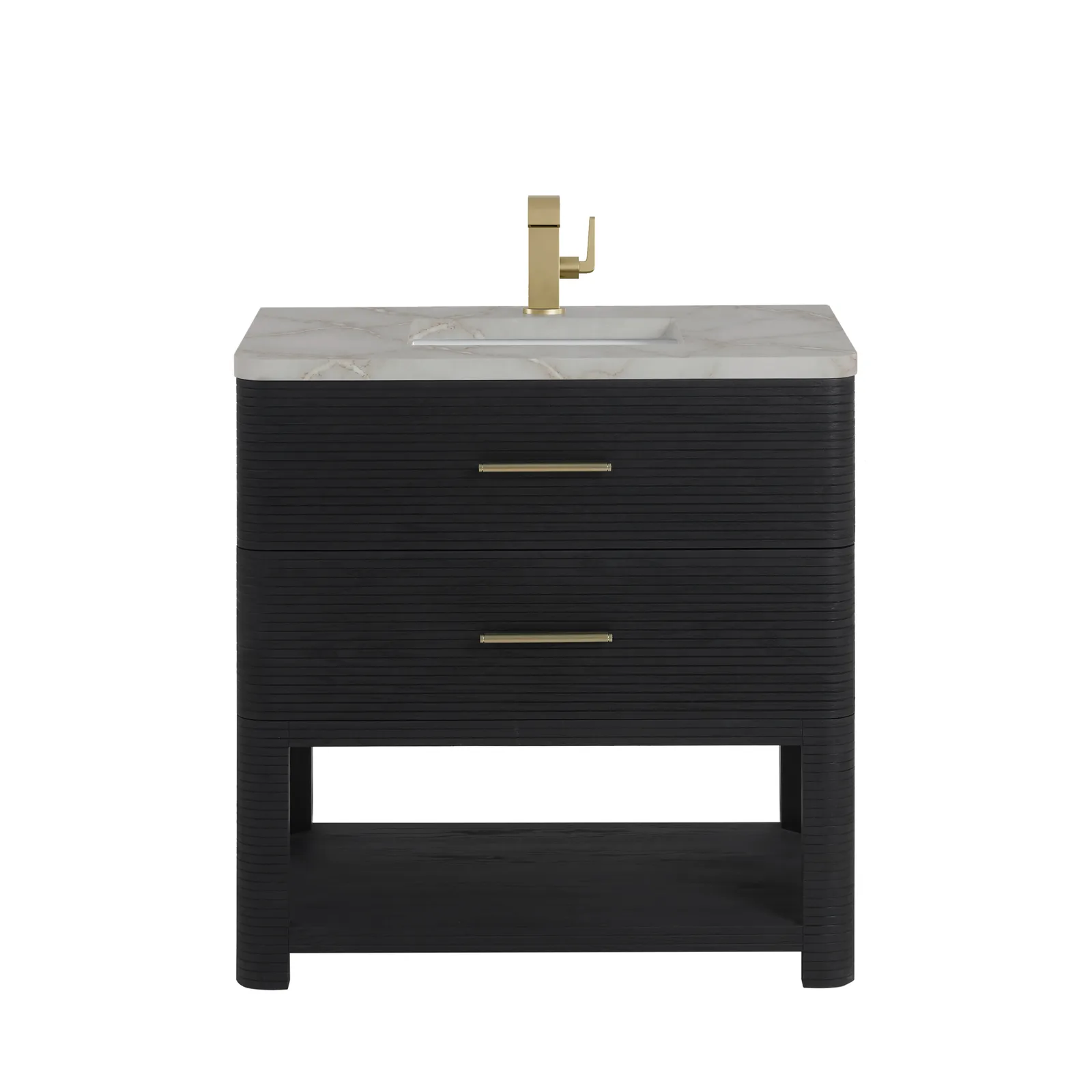 Lucian 36" Vanity in Carbon Oak with Victorian Silver Silestone top and undermount porcelain sink