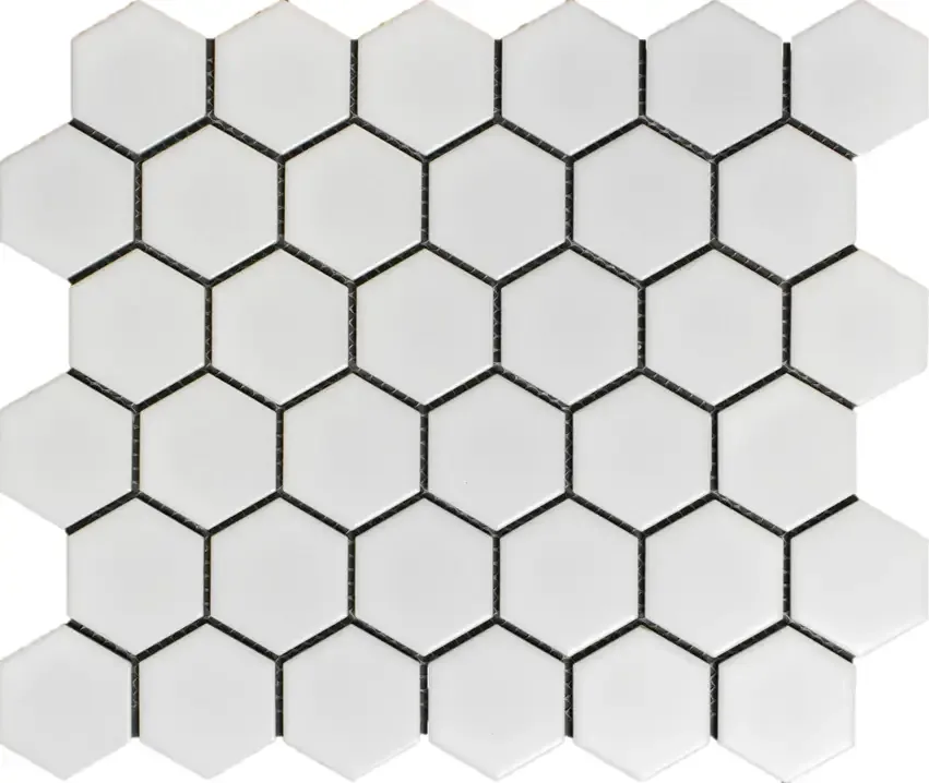 Matte White 2x2 Hexagon tile in glazed porcelain, 12x12 size, featuring a smooth matte finish