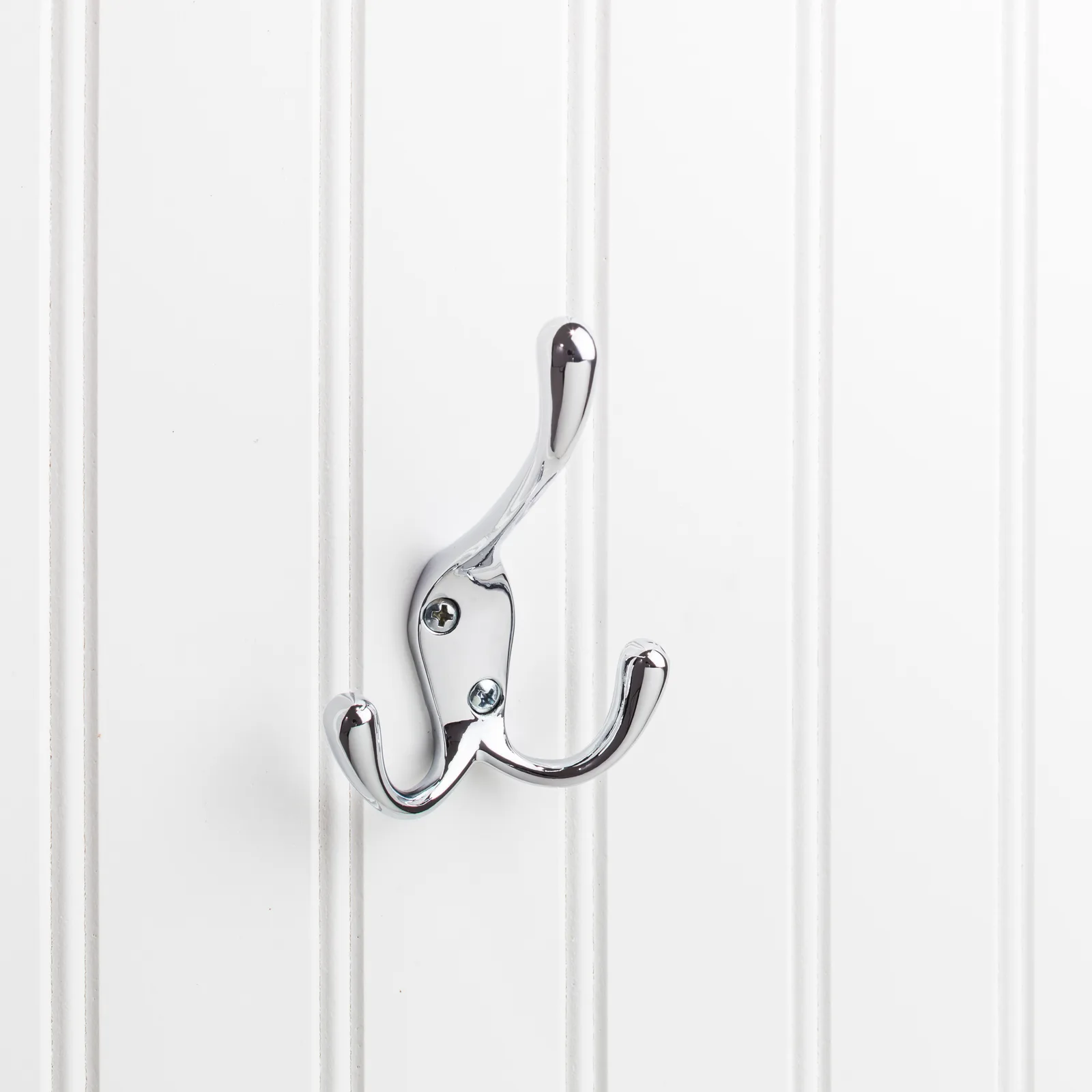 4" Triple Zinc Wall Mount Hook in polished chrome finish, decorative hardware for stylish organization