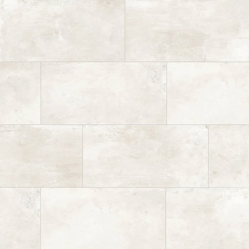 Chalk porcelain tile in matte finish, available in 3x24, 12x24, and 24x48 sizes, ideal for versatile applications.