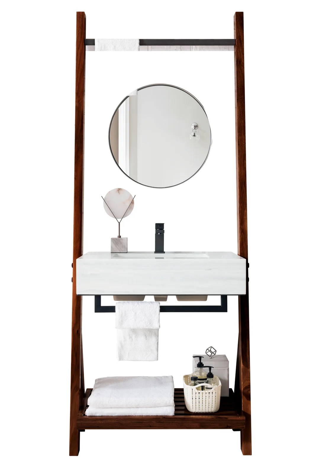 Lakeside 30" Vanity Mid-Century Walnut finish with glossy white countertop and ceramic sink