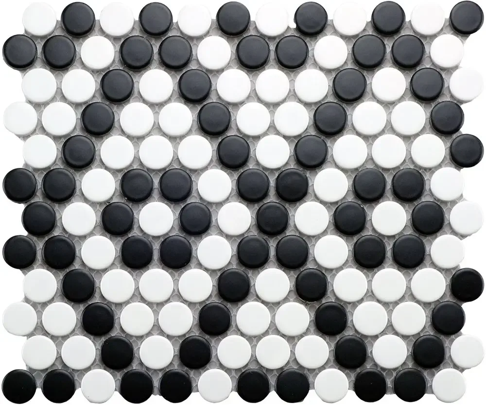 Matte Black & White Penny Round