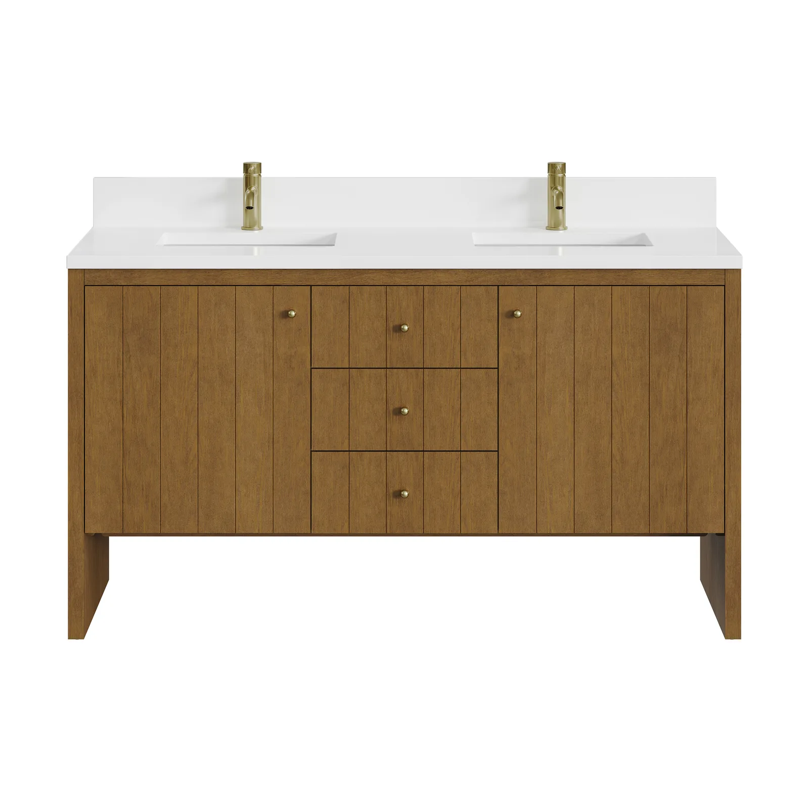 Hudson 60" Vanity in Honey Oak, featuring ash and poplar materials with a contemporary design