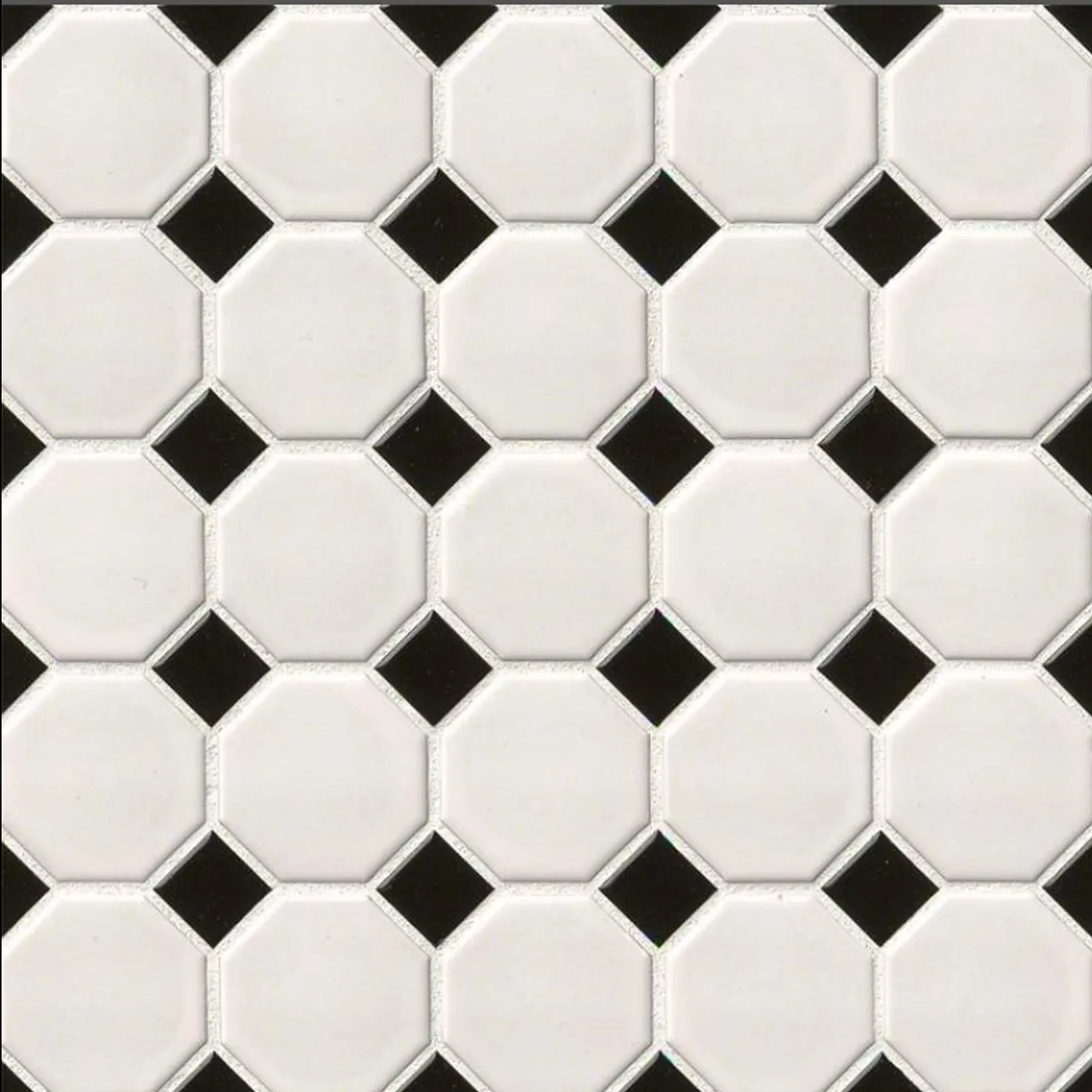 Metro Octagon Mosaics in White with Black Dot, Light Gray, and Black, Porcelain, Matte Finish, 2x2 and 4x4 Sizes