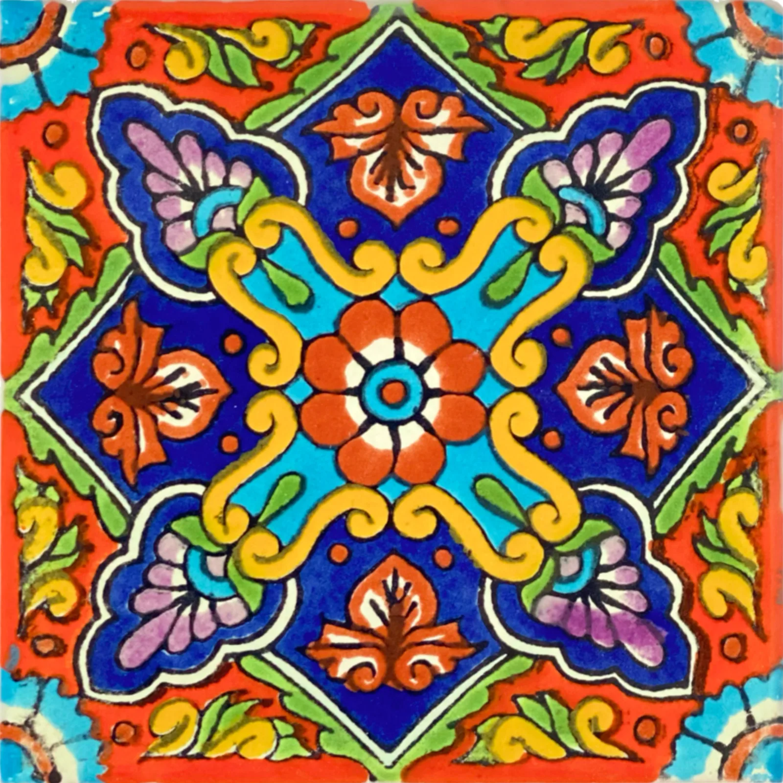 L150 Viveiro Talavera Tile in glazed finish, handcrafted ceramic, available in 4x4 and 6x6 sizes