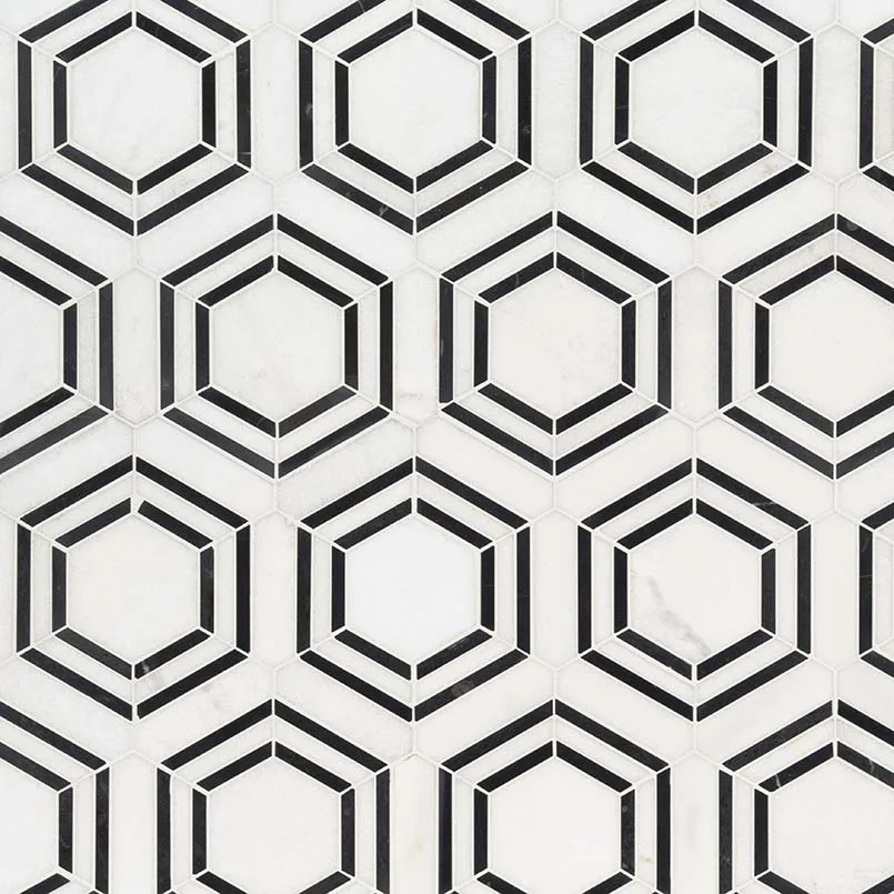 Georama Nero polished mosaic tile in black color, 3/8 inch thickness, made of high-quality materials