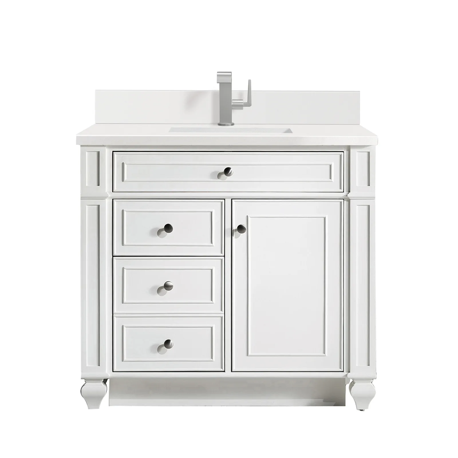 Bristol 36" Vanity in Whitewashed Walnut with Silestone countertop, parawood construction, and transitional style