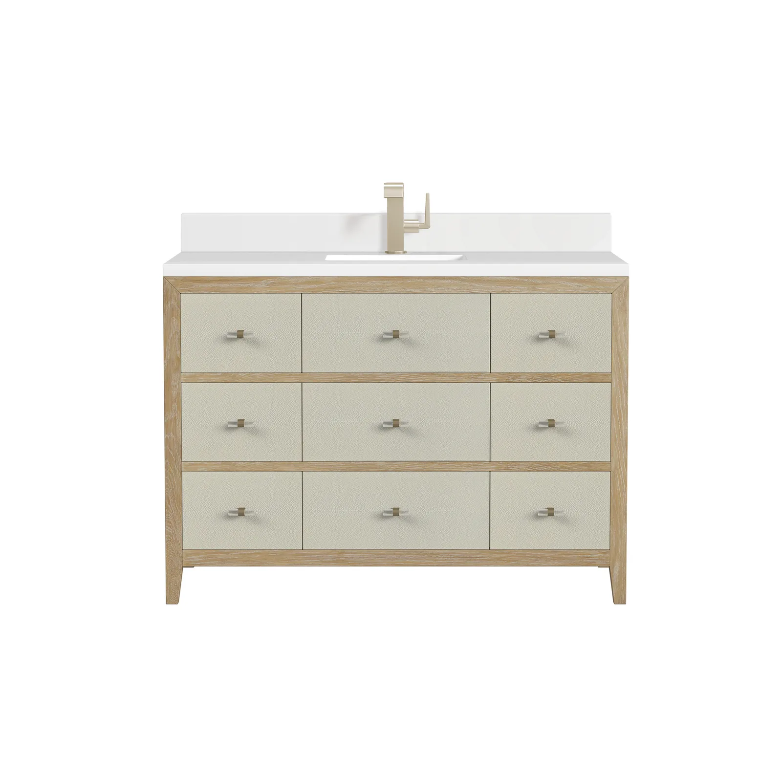 Celeste 48" Vanity in Sunwashed Oak with Embossed Shagreen Drawer Fronts and Silestone countertop