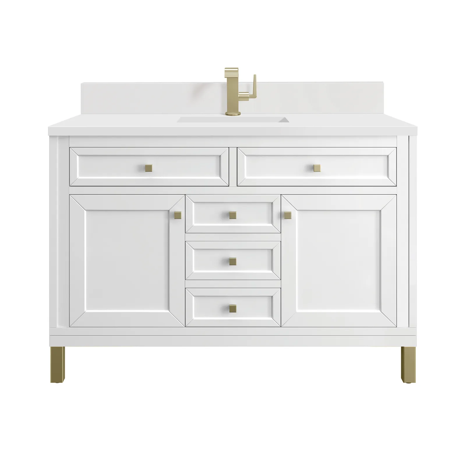Chicago 48" Vanity in Glossy White finish, made of durable poplar, featuring sleek design and ample storage space.