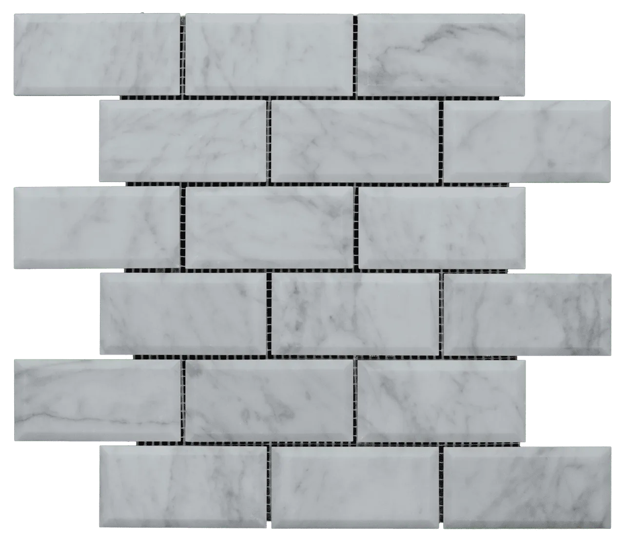 Carrara White Deep Beveled Subway Mosaic tile in honed finish, marble material, 8.5mm thickness