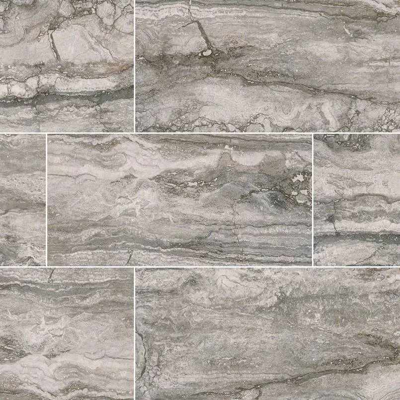 Bernini Carbone porcelain tile in gray light, polished finish, size 12x24, material porcelain